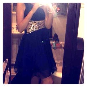 Navy Blue and Gold Homecoming Dress